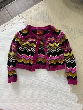 Missoni Pink Chevron Cropped Knit Cardigan with Multi-Color Stripes